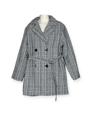 Shein Plaid Belted Double‎ Breasted Coat Girls 9Y